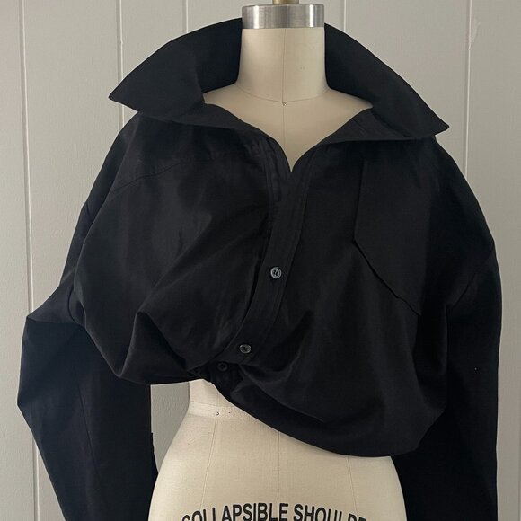 Jacquemus Le Papier Mejean Cropped Asymmetric Gathered Cotton And Linen top - Picture 5 of 11